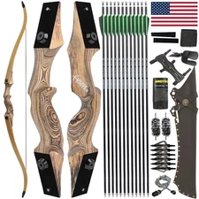 US 60" Takedown Hunting Bow 20-60lbs Recurve Bow Wooden Adult Archery Target RH