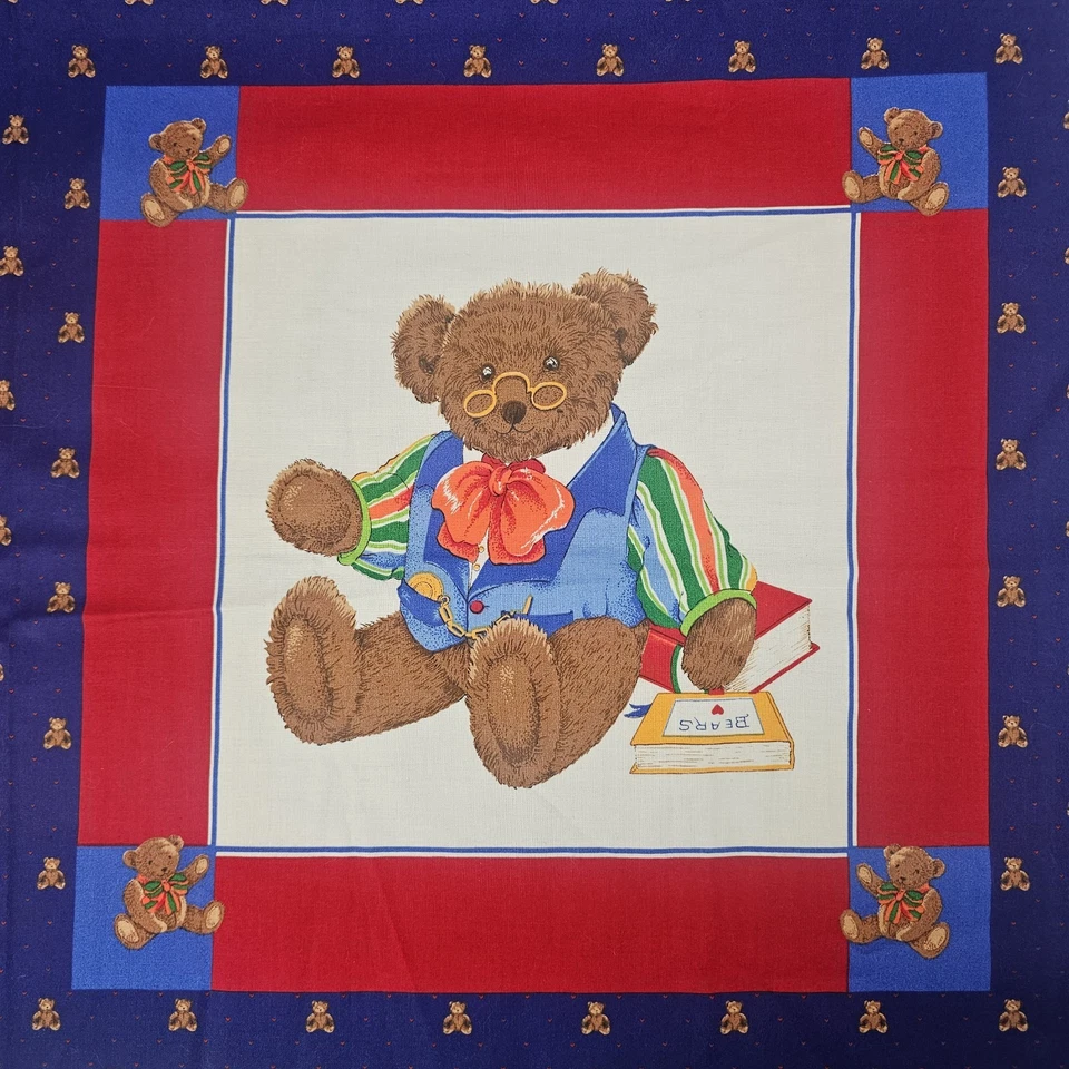 Cranston Screen Print Fabric Panel Teddy Bears 4 Squares Blanket Quilt Pillows - Image 3 of 4