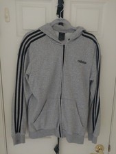Adidas Men's Essentials Fleece 3 Stripe Gray Zip Hoodie Size M