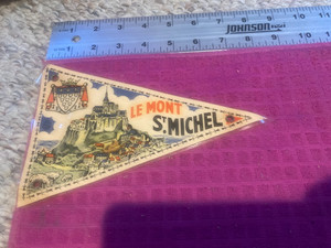 VTG DOUBLE SIDED Pennant BANNER Le Mont St Michel Abbey FRANCE - Fast Shipper