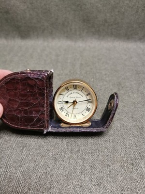 Roger Lascelles Batterie Reisewecker im braunen Krokodilleder Etui   