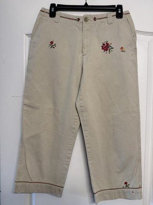 Vintage 1999 GAP Clean Cut Floral Embroidered Capri Pants Womens 6 Cotton