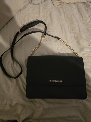MICHAEL KORS Large Gusset Daniela Saffiano Leather Flap Gold Chain Crossbody Bag
