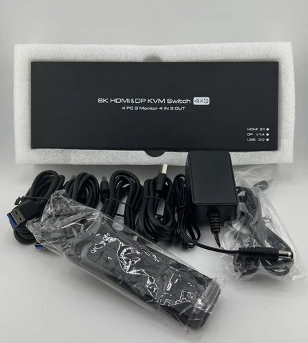 HDMI &DP KVM 3 Monitor 4PC Switch 4x3 HDMI2.1 DP1.4 USB3.0