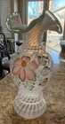 Fenton Hand Painted JANE REYNOLDS Rare Vase Meadow Opalescent  Green Crest Rim