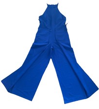 Badgley Mischka Belle Wide Flyaway Leg Jumpsuit Womens 12 Blue High Sleeveless