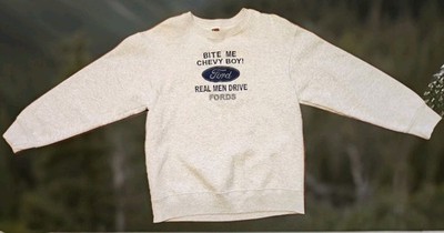 Bite Me Chevy Boy Sweatshirt Size L Real Men Drive Fords Embroider Vintage FOTL