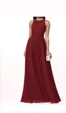 Azazie Harper Burgundy Pleated Chiffon Bridesmaids Floor Maxi Dress Sz C /XS 0