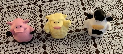 Three Tomy John Deere Hayride Set Farm Animal Figures Pig Cow Sheep Lamb 2 Inch