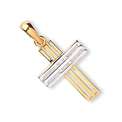 Two Colour Gold Cross Pendant 9 Carat Yellow and White gold Hallmarked British
