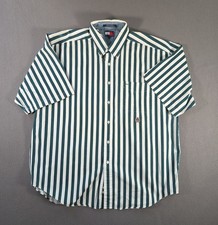 Vintage Tommy Hilfiger Shirt Mens XL White Green Striped Button Up Crest Logo 90