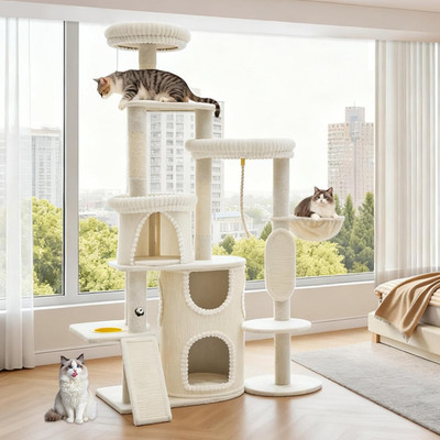 Large Cat Tower 68'' with Scratching Posts, Hammock & Cozy Beds, Anti-Tip Design