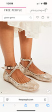 Free People Ladies Size 8 Grace Gems Ballet Flat Champagne Gold Worn ONE TIME!