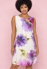 LOFT Sleeveless Linen Blend Vibrant Watercolor Floral Shift Dress - Size 4