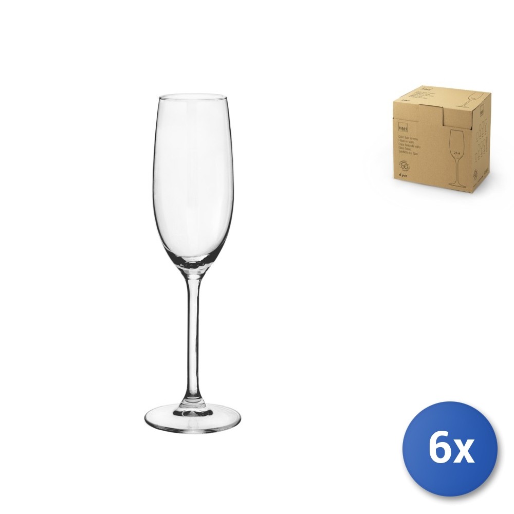 6x H&H Chalice XXL Flute in Transparent Glass 21cl