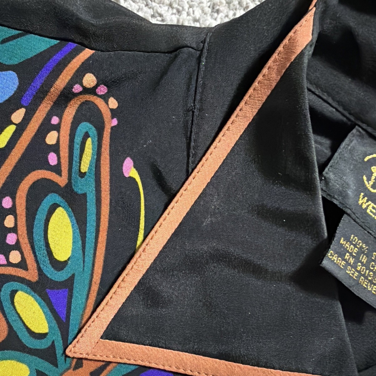 Vintage Bob Mackie Wearable Art Silk Shirt Butterfly Retro Black