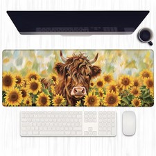 Highland Cow and Sunflower Gaming Mouse Pad, Extended Bright Floral Desk Mat ...