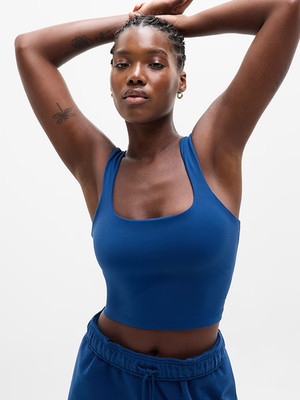 Athleta M Transcend Square Neck Crop Sports Bra Medium  A-C Maritime