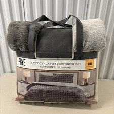 Frye Solid Luxury Faux Fur Comforter 3 Pc Set 108 x 98 in Gray King New W/ Tags