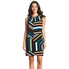 Nine West Women' Size 12 Multicolor Abstract Sleeveless Crew Neck Shift Dress