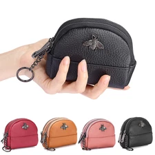 Genuine Leather Coin Key Mini Purse Double Zipper Pouch Change Holder for Women