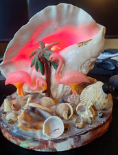 MCM 50's Kitsch Sea Shell TV Lamp With Conch Shell light Flamingos Palm trees