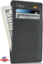 RFID Blocking Leather Wallets Slim Minimalist Front Pocket Card Holder Men Women