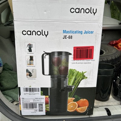 Canoly Masticating Juicer JE-68 Out Of Box Black Two Cups
