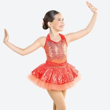 Dance Pre-Owned Costume Large Child Orange Revolution RC25766 Jazz Tap Dress