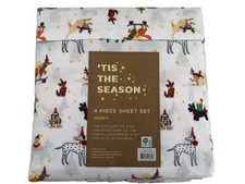 New 'Tis the Season Queen Sheet Set Soft Pug Dalmatian Dachshund Scottie