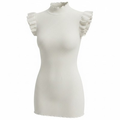 White Birch Sleeveless Ruffle Top Ribbed Stretch Cream Mock Neck Plus Size 2X
