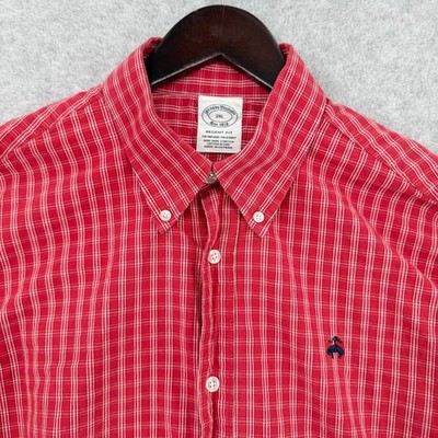 Brooks Brothers Original Polo Shirt Mens 2XL Regent Fit Red Plaid Button Down
