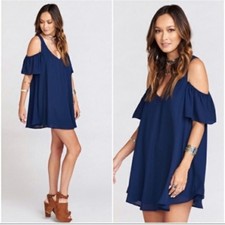 Show Me Your Mumu Birdie Ruffle Cold Shoulder Blue Mini Dress Small Coquette