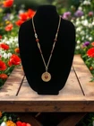 Vintage Sarah Coventry Safari Red Maroon Medallion Gold Tone Bead Necklace 1970s