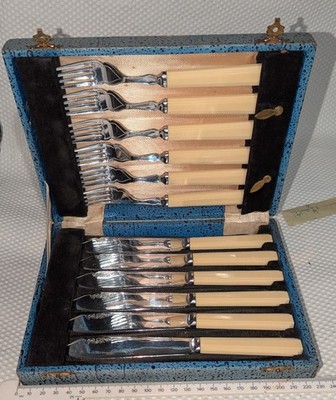 Set Vintage verchromtes Fischbesteck in Original Boxe um 1930 s Art Deco