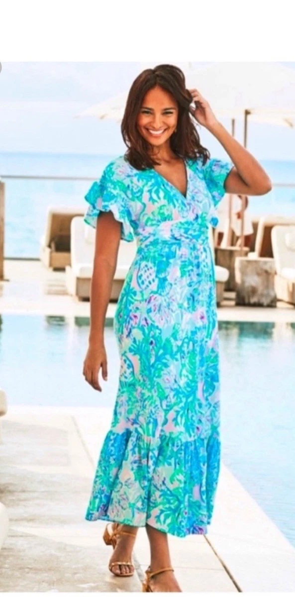 knee length dresses for ladies Vintage The Lilly Green & Blue Lilly Pulitzer Maxi Dress – Modig