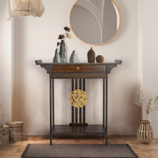 Tavolo consolle antico legno tavolino credenza con cassetto tavolo corridoio marrone 