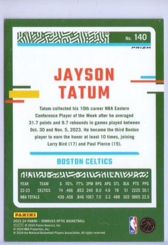 2023-24 Donruss Optic Holo Silver Prizm #140 Jayson Tatum - Boston Celtics - Picture 2 of 2