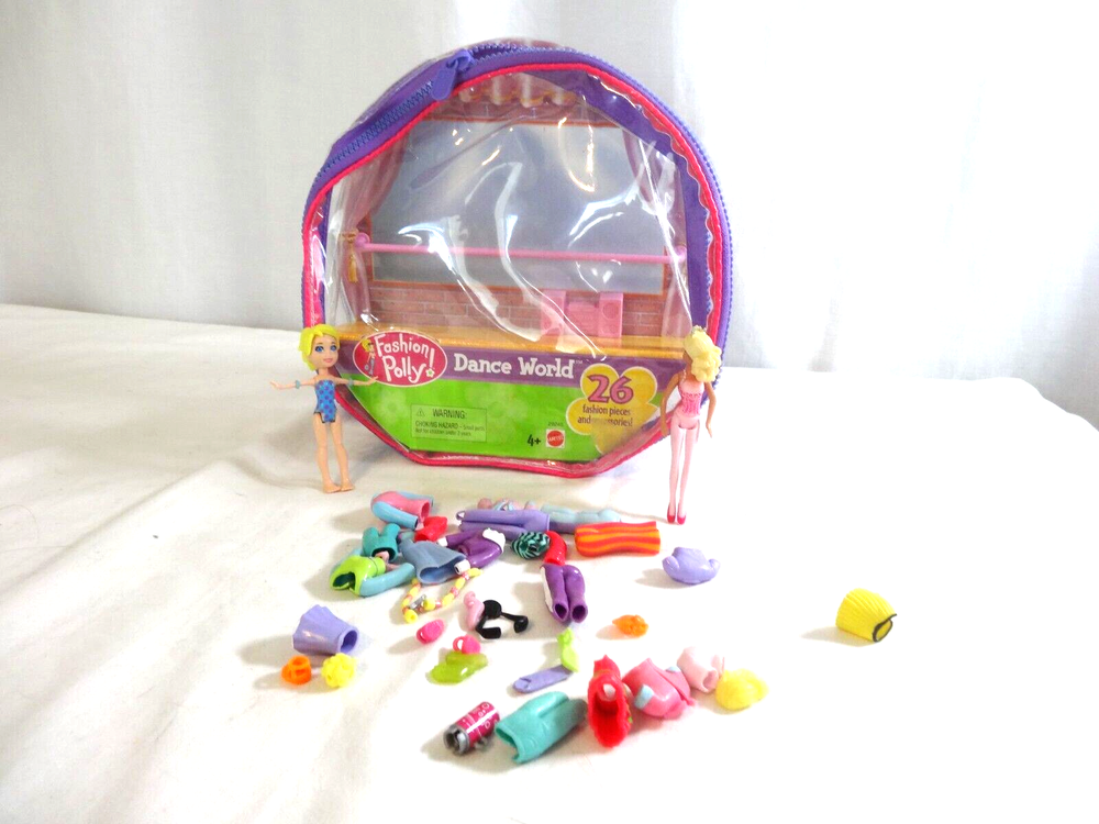 Polly Pocket Lot Styles To Go Outfits Backpack Dance World PlaySet 2 Dolls +