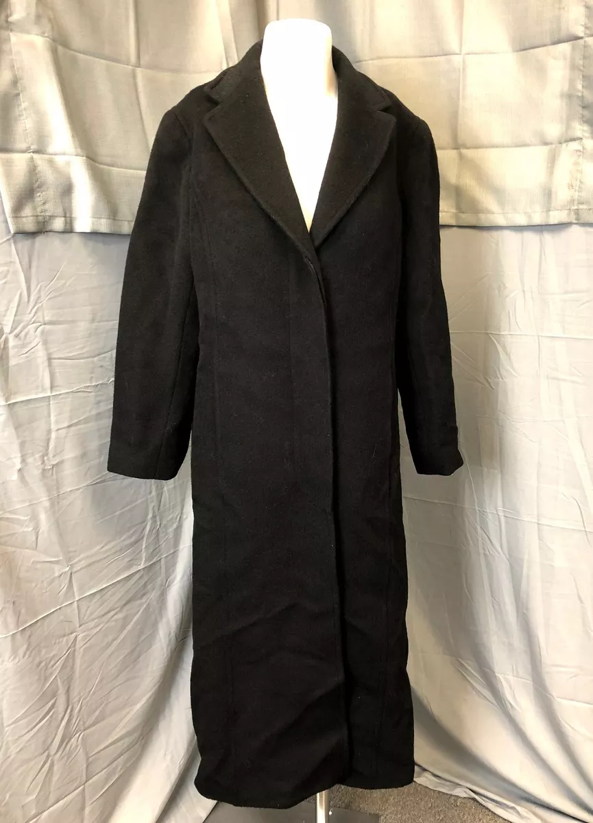 Vintage Full Length Nicole Miller Black Wool Alpaca Trench Coat Duster Size 10