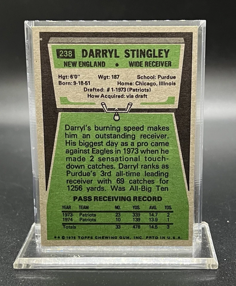 1975 TOPPS DARRYL STINGLEY #238 NEW ENGLAND PATRIOTS FOOTBALL - Image 2 of 2