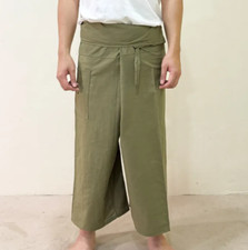 Green Thai Fisherman Pants Olive Long Leg Unisex Boho Yoga Pilates Massage Spa