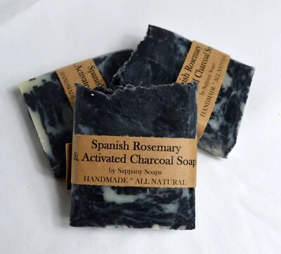 Handmade Spanish Rosemary Charcoal Soap Vegan organic ingredients 100% NATURAL