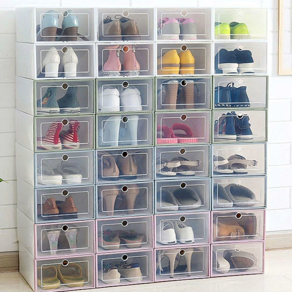 12/24Pcs Foldable Shoe Box Storage Plastic Transparent Case