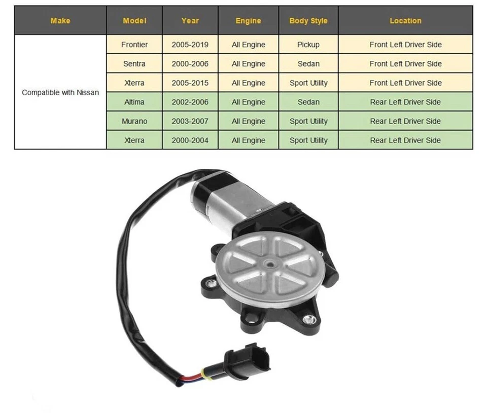 Motor elevador de ventana eléctrica lado del conductor delantero para Nissan Altima Frontier 2000-2019 Foto 2 de 4