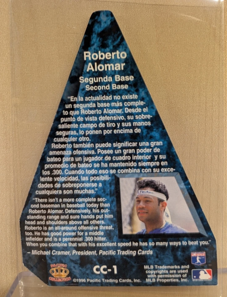 1996 Pacific CRAMERS CHOICE AWARD 1 Roberto Alomar  Blue Jays RARE ICONIC INSERT - Image 2 of 2