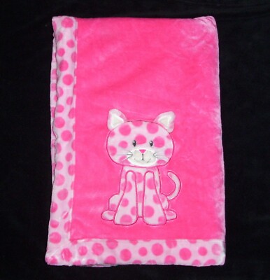 Baby's First Nemcor Hot Pink Kitty Cat Leopard Blanket Dots Spots Thick Sherpa 