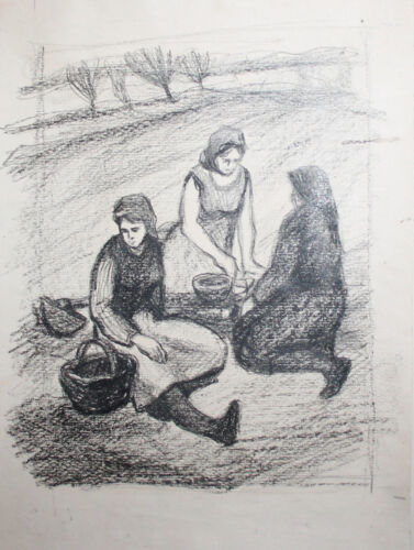 Vintage charcoal drawing females portrait - Afbeelding 1 van 9