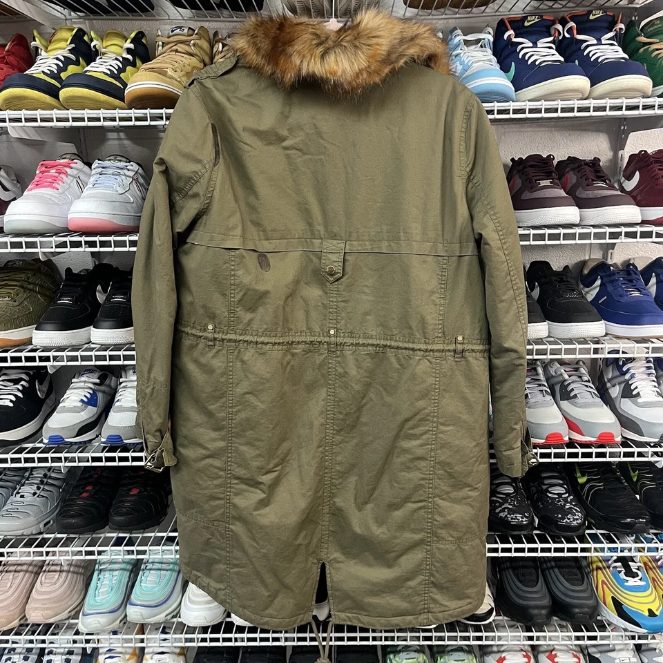 Mujer River Island Talla 14 Caqui Imitación Piel Capucha Parka Chaqueta Foto 2 de 4