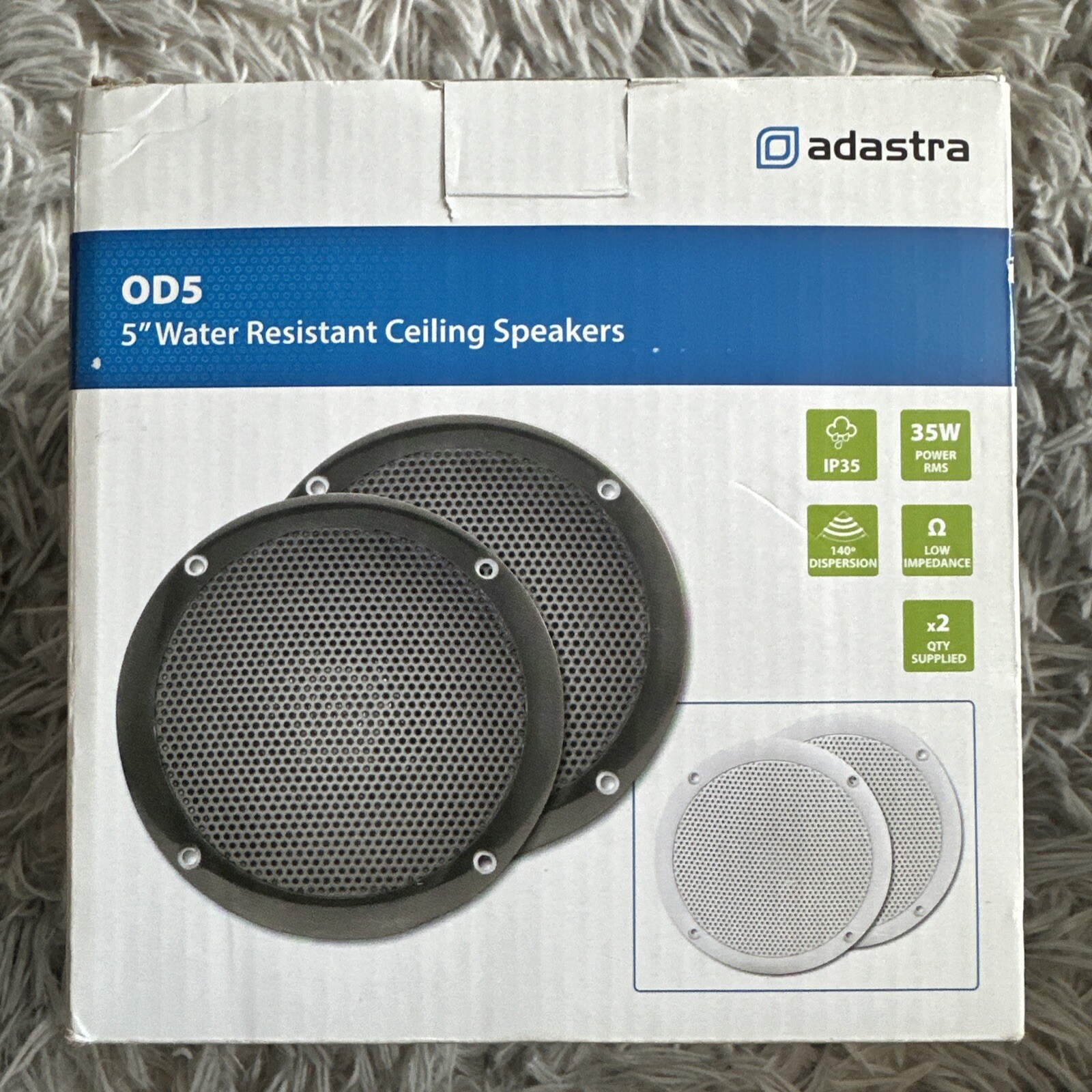 2x Waterproof Marine Speakers 5 Inch 80W 4 Ohm Wall Ceiling Bathroom White PAIR